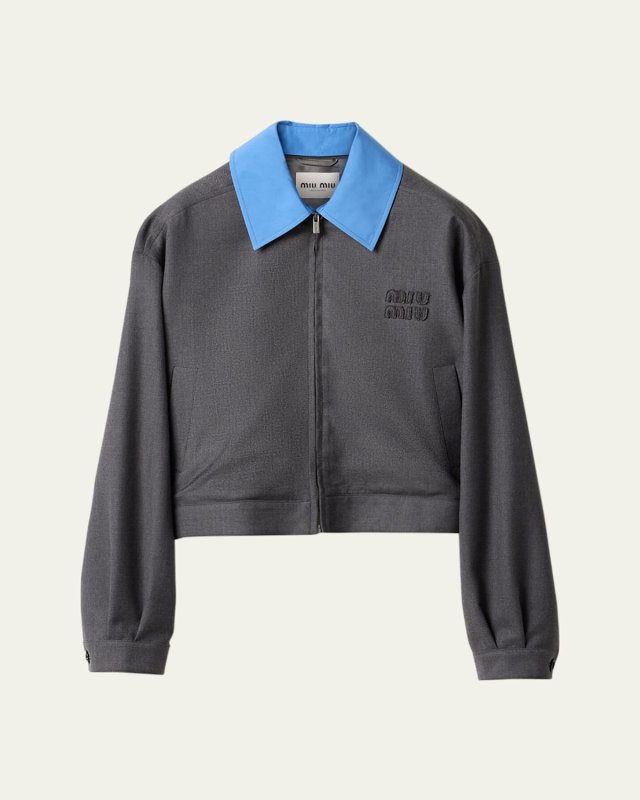 Poplin Layered Wool Zip-Up Jacket